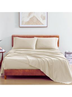 LANE LINEN - 100% Organic Cotton Fitted Bedsheet with Pillow Covers - Ivory