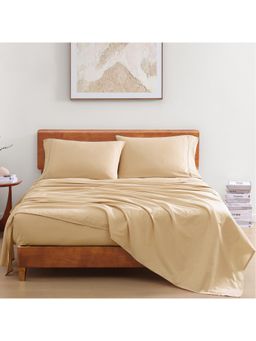 LANE LINEN - 100% Organic Cotton Fitted Bedsheet with Pillow Covers - Cream