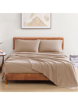 LANE LINEN - 100% Organic Cotton Fitted Bedsheet with Pillow Covers - Beige