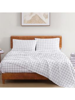 LANE LINEN - 100% Organic Cotton Fitted Bedsheet with Pillow Covers - White Checks