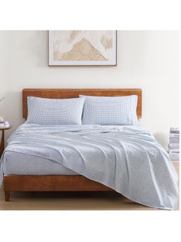 LANE LINEN - 100% Organic Cotton Bedsheet with Pillow Cover - Blue Geometric