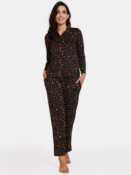 Zivame - Halloween Knit Poly Pyjama Set - Jet Black