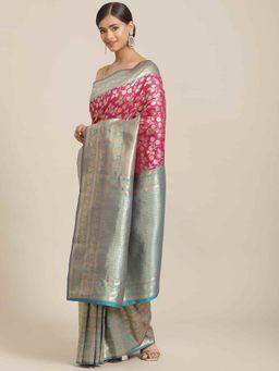 Silk Land - Banarasi Art Silk Saree with Unstiched Blouse Piece Magenta with Unstitched