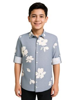 CHARCHIT - Grey Boys Full Sleeves Floral Printed Shirt