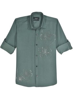 CHARCHIT - Green Boys Full Sleeves Embellished Solid Shirt