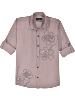 CHARCHIT - Mauve Boys Full Sleeves Embellished Solid Shirt