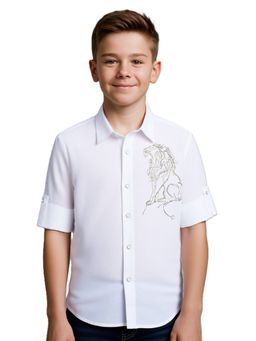 CHARCHIT - White Boys Full Sleeves Embellished Solid Shirt