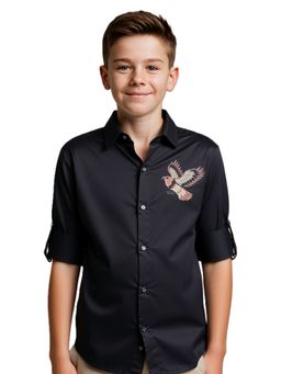 CHARCHIT - Black Boys Full Sleeves Embroidered Shirt
