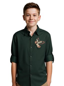 CHARCHIT - Green Boys Full Sleeves Embroidered Shirt