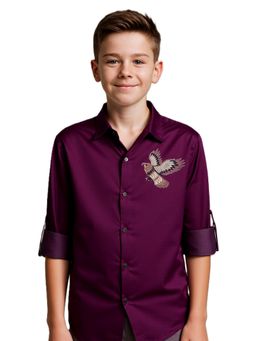 CHARCHIT - Wine Boys Full Sleeves Embroidered Shirt