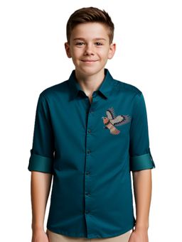 CHARCHIT - Teal Boys Full Sleeves Embroidered Shirt