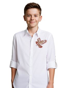 CHARCHIT - White Boys Full Sleeves Embroidered Shirt