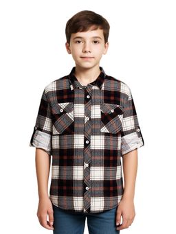 CAVIO - Brown Boys Full Sleeves Checked Shirt