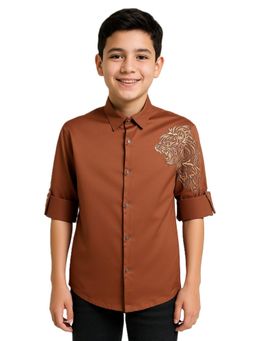 CHARCHIT - Brown Boys Full Sleeves Embroidered Shirt