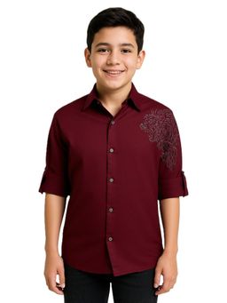 CHARCHIT - Maroon Boys Full Sleeves Embroidered Shirt
