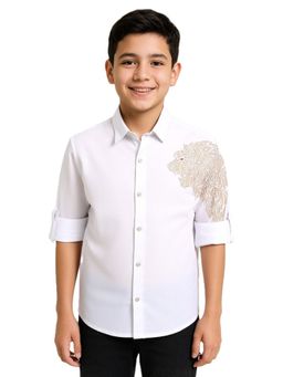 CHARCHIT - White Boys Full Sleeves Embroidered Shirt