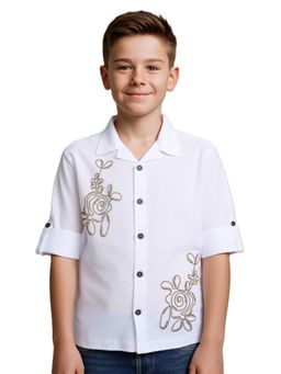 CAVIO - White Boys Full Sleeves Embroidered Shirt