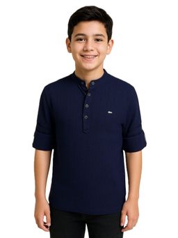 CAVIO - Navy Blue Boys Full Sleeves Kurta Style Casual Denim Shirt