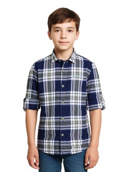 CAVIO - Navy Blue Boys Full Sleeves Checked Shirt