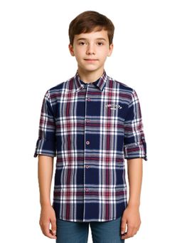 CAVIO - Navy Blue Boys Full Sleeves Checked Shirt
