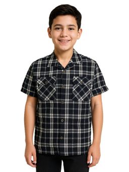 CAVIO - Black Boys Half Sleeves Striped Shirt