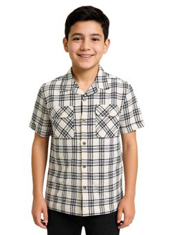 CAVIO - Off White Boys Half Sleeves Striped Shirt
