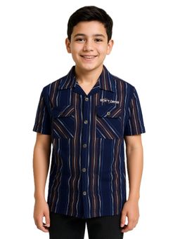 CAVIO - Navy Blue Boys Half Sleeves Striped Shirt