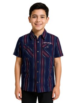 CAVIO - Navy Blue Boys Half Sleeves Striped Shirt