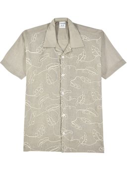 CAVIO - Khaki Boys Half Sleeves Embroidered Shirt