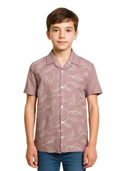 CAVIO - Mauve Boys Half Sleeves Embroidered Shirt