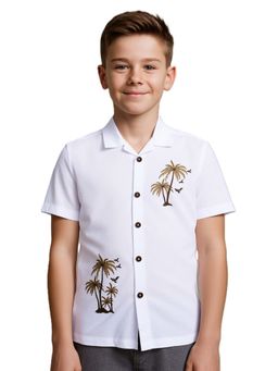 CAVIO - White Boys Half Sleeves Embroidered Shirt