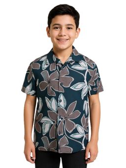 CAVIO - Teal Boys Half Sleeves Floral Printed Shirt
