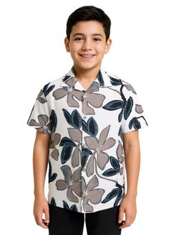 CAVIO - White Boys Half Sleeves Floral Printed Shirt