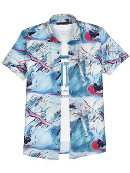 CHARCHIT - Blue Boys Half Sleeves Abstract Printed Shirt And T-shirt