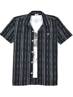 CAVIO - Black Boys Half Sleeves Striped Shirt And T-shirt