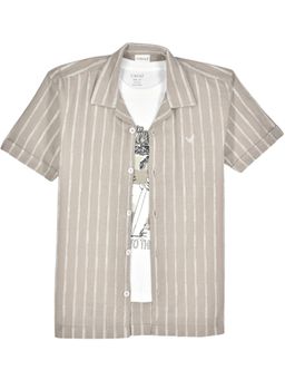 CAVIO - Beige Boys Half Sleeves Striped Shirt And T-shirt