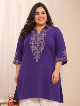 Extra love by Libas - Purple Floral Collar Neck Kurti