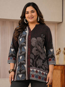 Extra love by Libas - Black Printed Mandarin Neck Tunic