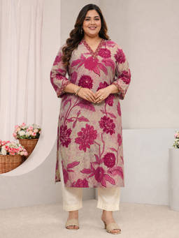 Extra love by Libas - Maroon Floral V-Neck Kurta