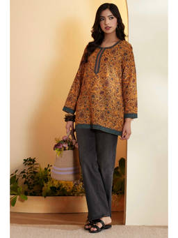 Biba - Yellow Floral Round Neck Kurti