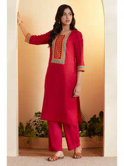 Biba - Red Printed Round Neck Kurta
