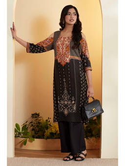 Biba - Black Floral Round Neck Kurta
