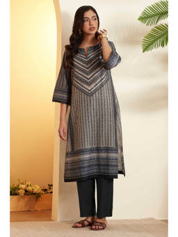 Biba - Black Printed Round Neck Kurta