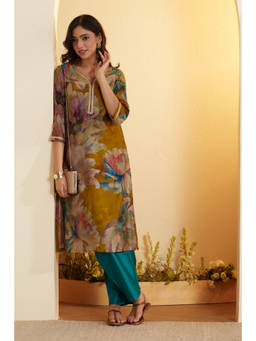 Biba - Green Floral Sweetheart Kurta