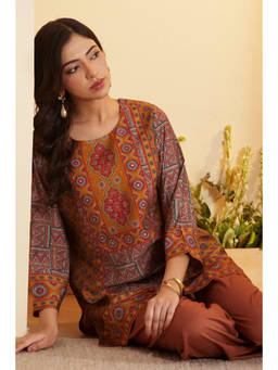Biba - Yellow Printed Round Neck Tunic