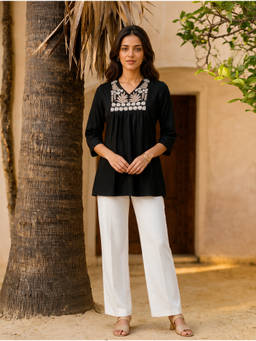 Rangita - Black Embroidered V-Neck Tunic