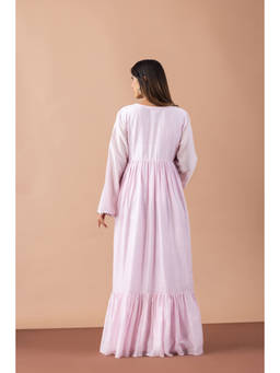Fibre world - Pink Self Design Round Neck Anarkali Kurta & Pant