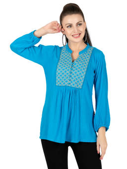 SANAA - Turquoise Printed Mandarin Neck Tunic