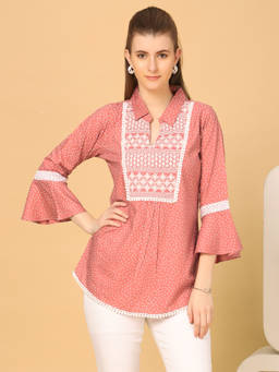 SANAA - Peach Printed Collar Neck Tunic