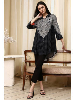 Biba - Black Printed Collar Neck Kurti